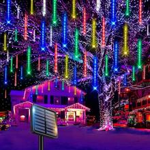 1 طقم / 8 قطع أضواء دش النيزك بالطاقة الشمسية، أضواء ستارة LED، دش نيزكي رومانسي، أضواء دش نيزكي متلألئة، 4 ألوان، حديقة خرافية، مناسبة لديكور الحفلات والحديقة والفناء والمنزل والخارج والغرفة، أضواء جنية مقاومة للماء، عنصر ديكوري ذو جو رومانسي!