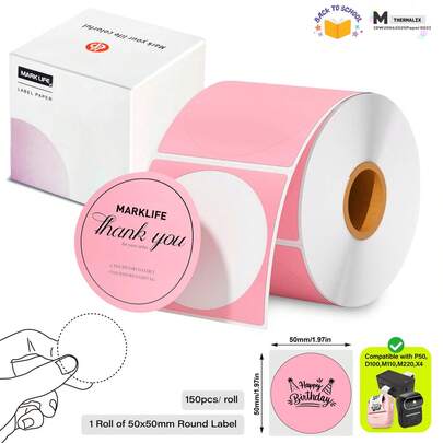 Marklife Multi-Purpose Self-Adhesive Round Circle Label For P50/D100/M110/M100/M220/M221/M108 Label Maker, 1.96" X 1.96"(50x50 Mm) Thermal Labels For Barcode, DIY Logo Design, Black On White