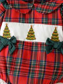 Baby Girls' Peter Pan Collar Cute Striped & Plaid Christmas Atmosphere Fashion Adorable Long Sleeve Bodysuit, Spring/Autumn - Red - View 4