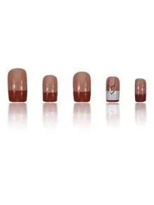 24pcs High-End Salon-Quality Press-On Nails: Mixed Length Gradient, Pink Gradient, Jelly Nails, Glossy Coffin Fake Nails, Blue Gradient 3D Press-On Nails With Butterfly & Pearl 3D Decorations, Solid Color Cat's Eye Press-On Nails, Glitter Fake Nails For Short - 彩色 - 查看 3