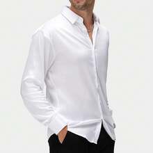 Mens Silk Satin Dress Shirts Shiny Long Sleeve Button Down Shirt Party Prom Wedding Shirthalloween - trắng - Xem 3