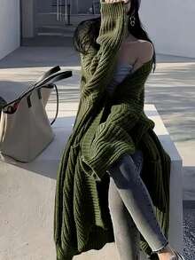 大码女式 V 领口袋罗纹针织长袖开衫 - 薄荷綠 - 查看 3