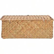 Cesta de Almacenamiento de Algas Marinas Naturales, Estante Rectangular Tejido, Cestas con Tapas, Organizador de Escritorio Tejido a Mano (L) - CH - Ver 4