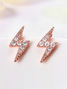 1 对时尚方晶锆石耳钉，适合女士结婚订婚周年派对珠宝情人节礼物 - 玫瑰金 - 查看 3