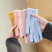 1 Pair Warm Knitted Fingerless Gloves, Solid Color Touch Screen Knitted Gloves, Thickened Thermal Lining Cycling Gloves