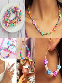 1000 Stücke Polymer Ton Perlen Armband Bastel-Set, 24 Stile süßer und lustiger Perlen inklusive Obst, Blumen, Tiere, Kuchen, Schmetterlinge, Herz Formen für DIY Schmuckherstellung, Halsketten, Ohrringe, Frauen Charms