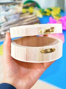 1pcVintage Wooden Jewelry Storage Box With Lid - Decorative Round Wood Container For Gifts, Keepsakes, Trinkets - Elegant Brass Clasp Closure Back To School - Multicolor - View 4