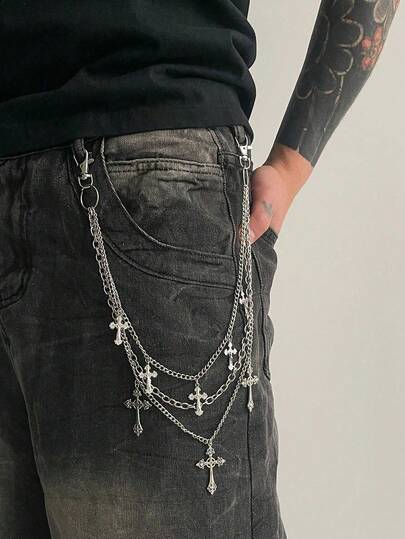 1pc Fashionable Personalized Cross Body Chain, Men's Casual Charm Body Chain, For Pants Decoration, Suitable For Teenagers College Autumn/Winter Outfit