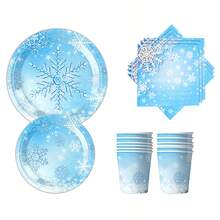 10 件/20 件/50 件冰雪奇缘冬季雪花派对包生日派对用品雪花餐具套装蓝色雪花设计纸盘杯子餐巾餐具套装 10&20 位客人适合圣诞节冬季仙境装饰 - 彩色 - 查看 3