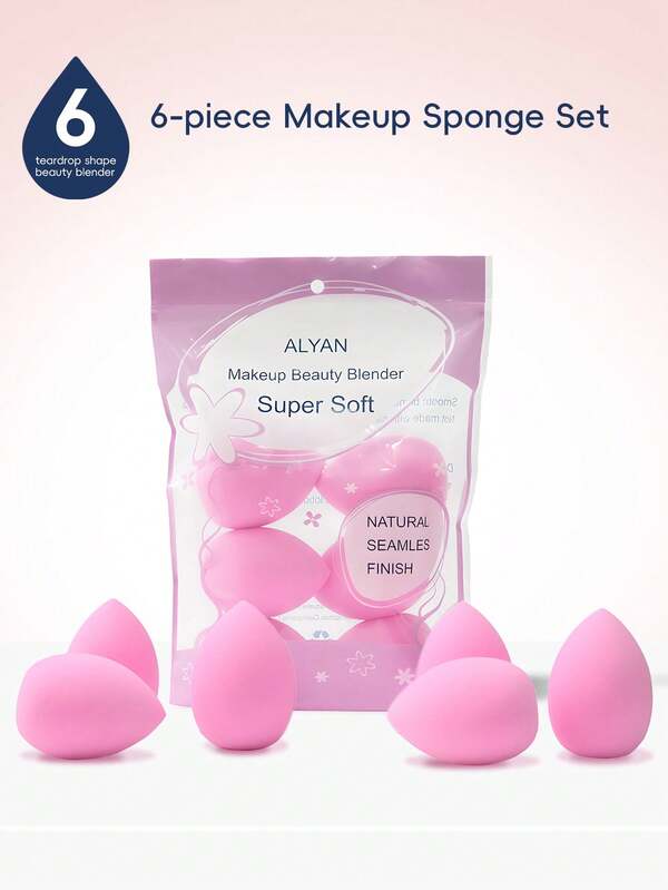 Set di spugne per trucco, rosa - Set da 6 pezzi, senza lattice, immerse nell'acqua per diventare super morbide e non assorbono la polvere, adatte per polvere, crema e liquidi, strumento professionale per il trucco del viso