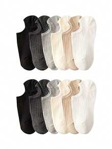 6 Pairs Women's Assorted Color Invisible Boat Socks, Minimalist Style Socks For Girls, Ribbed Texture Detail, Snug Fit Non-, Suitable For Daily Wear With Flats, All Season, Random Colors