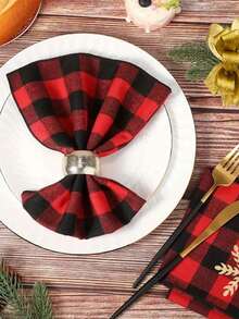 2/6/12 件装格子方形桌布适用于圣诞派对宴会餐桌装饰