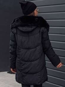 Long Women's Winter Jacket With Faux Fur, Warm Winter Outerwear, Elegant Hooded Parka With Polyester Filling, Stylish Everyday Look, Perfect For Special Occasions, Comfortable Cold Weather Wear - Black - View 4