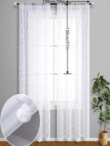 2pcs European And American Minimalist White Fluffy Ball Decorative Sheer Curtains For Kitchen, Living Room, Balcony - White - View 11