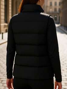 Damen Daunenweste Herbst Winter ärmelloser Jacke, schwarze warme gesteppte Jacke, leichte Mode Oberbekleidung für lässige Streetwear Layering, Fleece