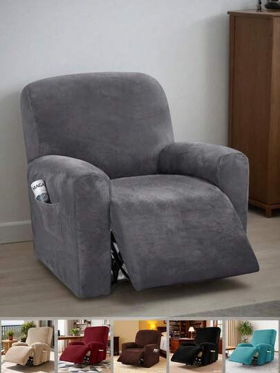 1 Seater Velvet Recliner Chair Cover 4-Pieces Design Recliner Sofa Cover Reclining Chair Slipcovers Furniture Protector, 1pc