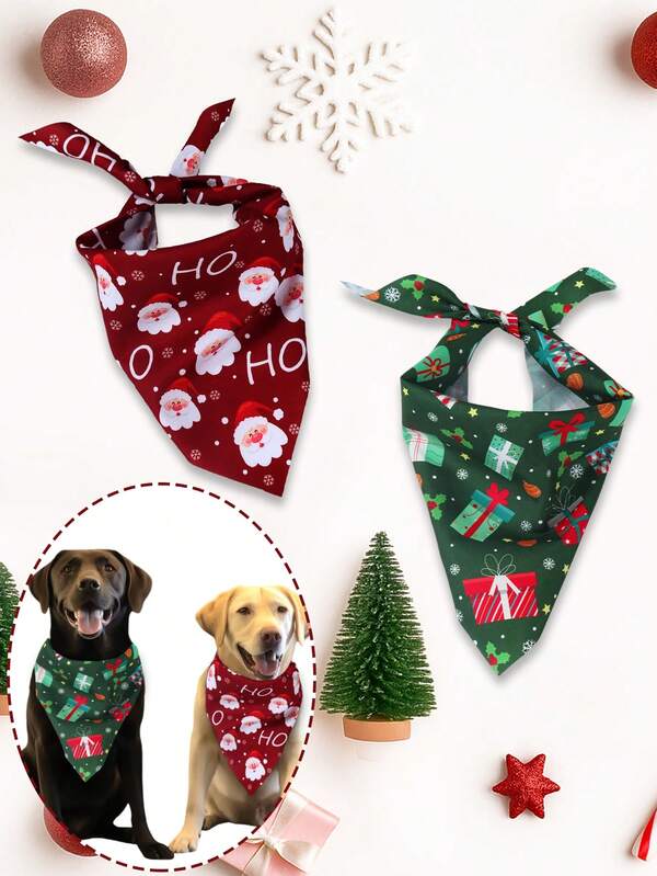2 babadores de Natal para Papai Noel, design de caixa de presente, babadores ajustáveis para animais de estimação, cachecol para animais de estimação, bandana para cães, decoração de Natal feliz