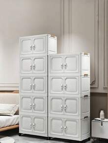 Thùng nhựa đựng đồ xếp chồng 1-5 lớp có nắp và bánh xe - Tủ đựng đồ và lưu trữ, Hộp đựng đồ có thể gấp gọn, Hộp đựng đồ thủ công, gia đình, phòng đựng thức ăn, văn phòng, ký túc xá - trắng - Xem 1