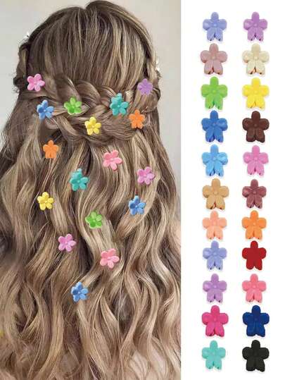 10 件/30 件/50 件可爱多彩迷你花朵发夹，小发夹，轻质侧面塑料发夹，发夹套装，发饰，迷你爪夹，发型设计工具，强力抓握多功能夹子，适合日常生活、户外、编织、海滩、派对、节日、生日，不会损坏头发，是送给妈妈、朋友、情侣、同学秋冬度假装束的绝佳礼物，女士优雅发夹