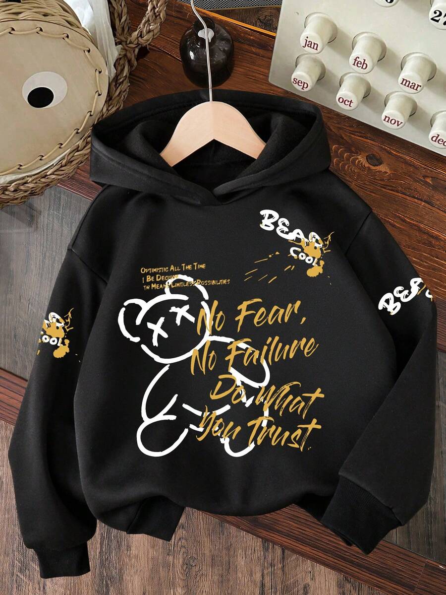 小男孩卡通图案保暖卫衣 - 黑色 - 查看 1