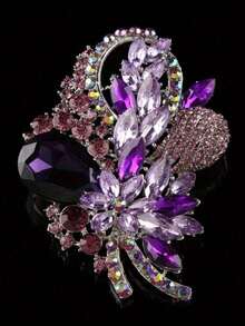 1pc Rhinestone Flower Brooch, Fashion Exaggerated Luxury Crystal Brooch Pin Accessory For Women - Purple - View 2