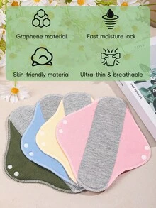 4 piezas de almohadillas sanitarias de algodón con grafeno de diseño simple y unicolor de 23 cm / 8 piezas de uso diurno y nocturno (23 cm + 28 cm), lavables, transpirables, a prueba de fugas, toallas femeninas, forros de ropa interior, almohadillas para el cuidado posparto, mejor regalo de Navidad y Año Nuevo