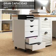 HOMCOM Cajonera Escritorio con Ruedas, Cajonera Oficina con 5 Cajones, Archivador Móvil, para Estudio, Salón, 40x40x67 cm, Blanco - Blanco - Ver 2