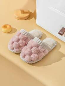 Women's Men's Comfortable Chic Women's Winter Plush Slippers - Soft, Warm Interior Comfort With A Plaid That Is Perfect For Family Relaxation - Hồng - Xem 2