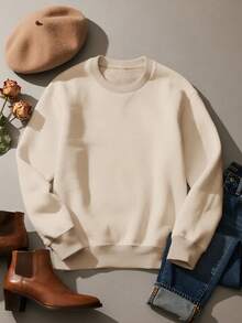 Damen Oversize Rundhalsausschnitt Langarm Sweatshirt für Herbst und Winter