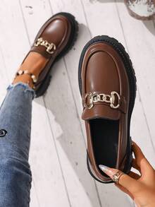 Giày lười đế dày, mũi tròn, thường ngày thời trang dành cho nữ - màu nâu - Xem 1