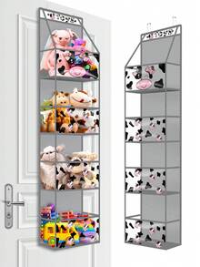 1 件黑色/灰色/粉色 4 层门上悬挂式收纳盒，奶牛图案化妆品壁挂式储物盒，带透明窗口的大容量支架，适用于幼儿园浴室壁橱、卧室、宿舍、婴儿尿布、儿童玩具。（奶牛图案）