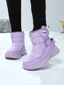 防滑、防撞、耐磨、舒适、保暖、保暖内衬高帮儿童鞋、平底雪地靴、男女通用 - 紫色 - 查看 2