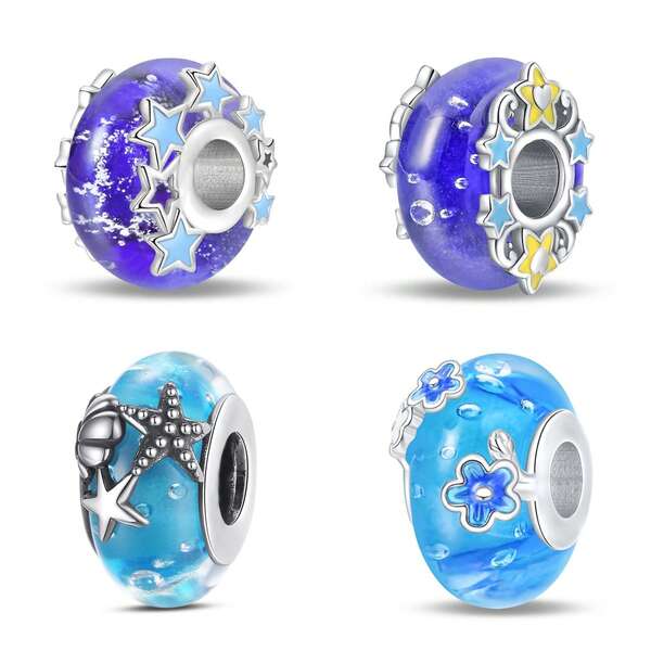PARCOM S925 Silver-Plated Blue Ocean Glass Beads Series Fashionable And Charming New Design, Suitable For Original Bracelets Or Bracelets And Necklaces DIY Jewelry Making, Can Be Used As Birthdays, Festivals, Perfect Jewelry Bracelets, Gifts