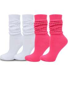 1 Đôi tất dài đến giữa bắp chân/đầu gối cho nữ, tất giữ ấm màu trơn, tất ống rộng - Nhiều màu - Xem 5