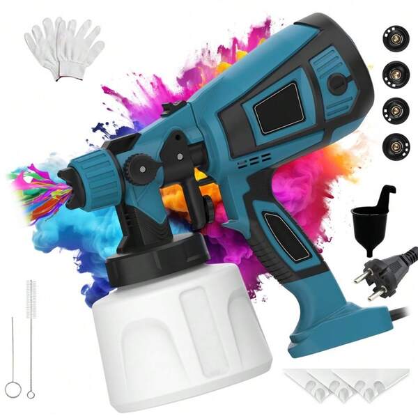 1400 ml elektrische Farbspritzpistole mit 4 Düsen und 3 Sprühmustern, 850 W Ultra-Hochleistung und einstellbarer Durchflussregelung. Ideal für Schule, Basteln und schnelle Reparaturen im Haus.