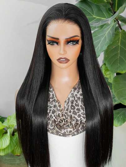 websterwigs 13 英寸 x 4 英寸蕾丝前假发 - 26 英寸长直发渐变色黑色至棕色合成蕾丝前假发，预拔发际线，耐热纤维发丝，丝滑直发假发，适合女性、角色扮演、派对、日常使用