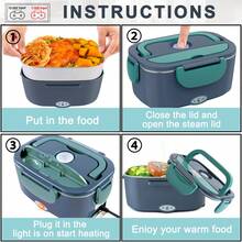 100W Electric Lunch Box Food Heater, Food Warmer For Car Truck Office, 1.5L Stainless Steel Self-Heated Lunchbox For Adult, Portable Heating Box With Adapters Fork Spoon Insulated Bag - 查看 7