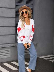 Autumn And Winter Women's Fashion Casual Sweater Button Love