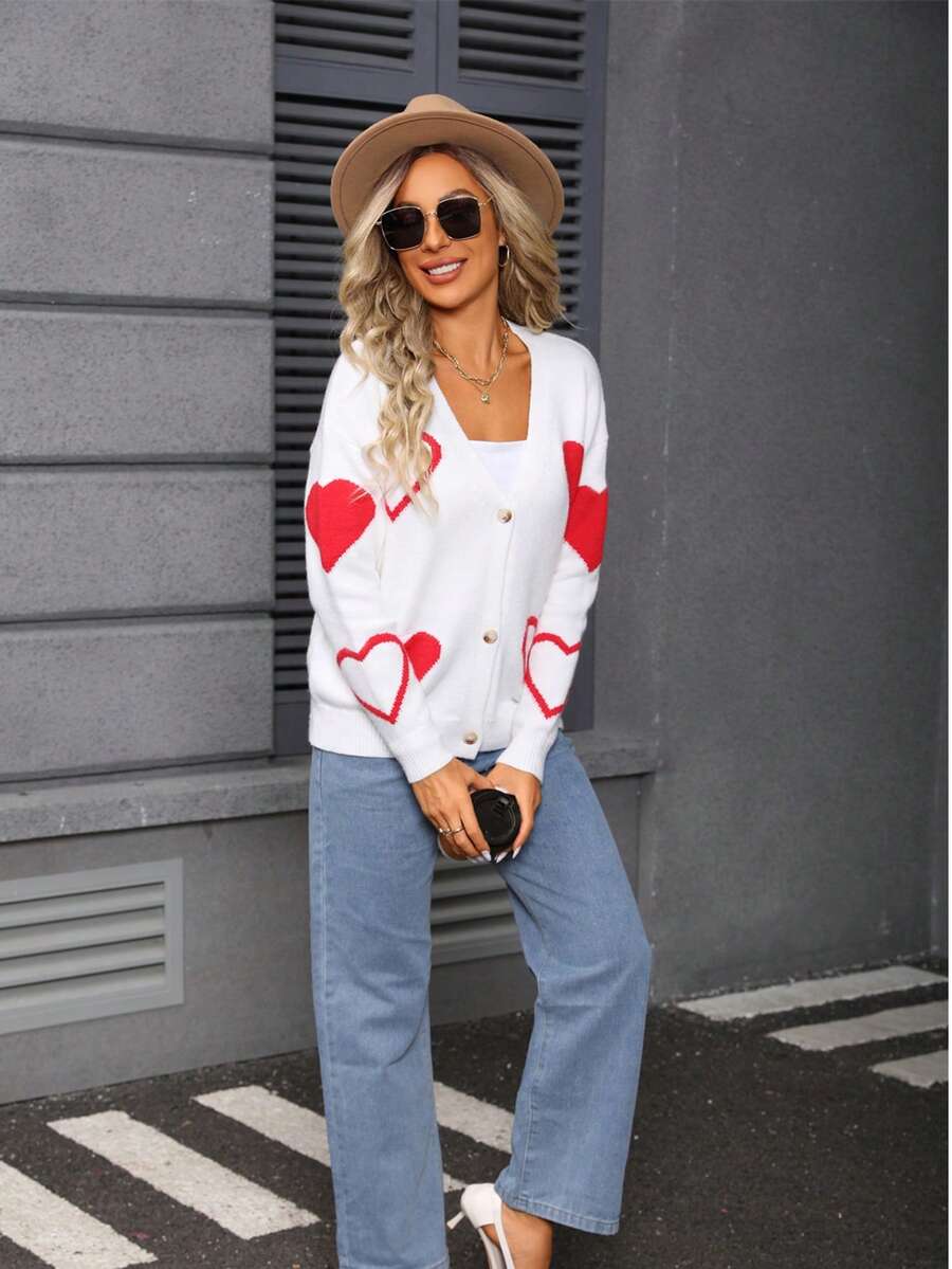 Autumn And Winter Women's Fashion Casual Sweater Button Love