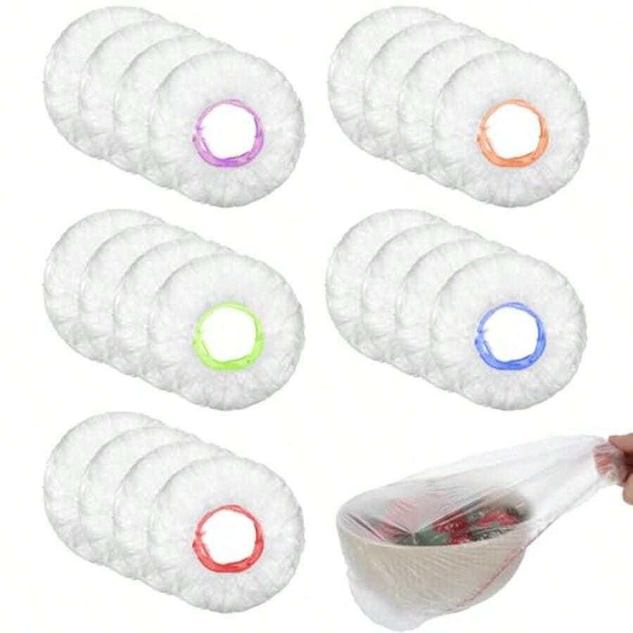 200Pcs Clear Plastic Bowl Covers Elastic Reusable Transparent Plastic Food Covers With Elastic For Bread Proofing And Universal Kitchen Food Storage Wrap Cover To Keep Leftovers Fresh And In Daily Use - As Pic - View 1