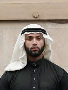 3-Piece Set Arabic Men's Headscarf, Middle East Dubai Shawl Scarf, Includes 1 Solid Bohemian Polyester Headband And 1 Hand-Knitted White Cap, Boho Style, Suitable For Middle East Travel/Arabic Outfit/Bohemian Fashion