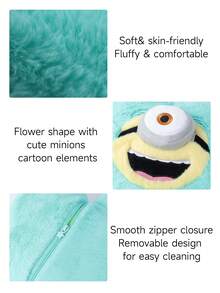 Cute Minions 2 In 1 Flower Shape Pillow Quilts Soft Cushion Home Decor Pillow Cover Case Cushion Cover Folding Air Conditioning Quilts For Sofa/Bed/Livingroom Perfect Gift Pillow For Daily Use - Baby Blue - View 4