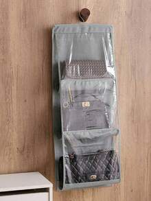 1 pièce Boîte de rangement à 6 compartiments multicouche pour sac à main, organisateur suspendu pliable en tissu Oxford avec 6 poches - organisateur de placard pour sac à main, portefeuille et accessoires, design durable noir-gris, parfait pour Noël, Halloween, Thanksgiving, porte-portefeuille, support d'accessoires, apparence élégante, structure robuste, décoration de chambre, rentrée scolaire - Noir - Voir 9