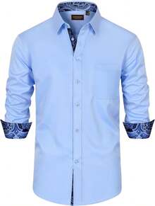 Mens Dress Shirts Long Sleeve Dress Shirts For Men Inner Contrast Button Down Casual Shirts For Men Big And Tall-20256688 - N # Đen-đỏ - Xem 11