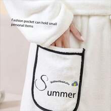 1 pieza Bata de baño blanca bordada para adultos, larga, suave, gruesa, con capucha, absorbente y de secado rápido, de unicolor, adecuada para dormitorio, baño, piscina, vuelta al colegio, primavera/otoño/invierno