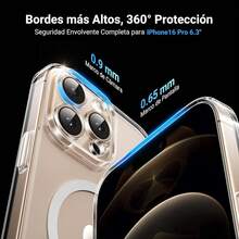 Funda Magnética para iPhone Air, MagSafe Case Antidesgaste, Anti-Amarillo con Protección de la Lente y contra Caídas, Antigolpes Respaldo Transparente, Carcasa 6.5 Pulgadas - iPhone 16 Pro - Ver 9