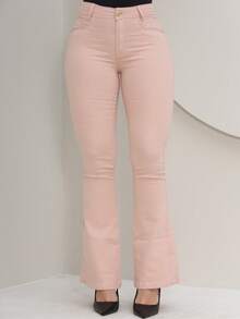 Women's Flare Jeans, High Waist, Bell Bottom - Rosa - 查看 5
