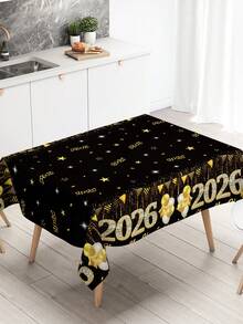 1pc Black Golden New Year Tablecloth, Happy New Year 2026 Celebration Table Cover,Fireworks Balloon Diamond Pattern Disposable Plastic Tablecloth For New Year Party Decor,Kitchen Dining Room Table Decor,Indoor/Outdoor Decor,New Year Eve Event Party Supplies,Perfect For New Year Photo Booth Party Background Decoration Party Decorations Supplies Home Decor,New Year's Eve Decoration