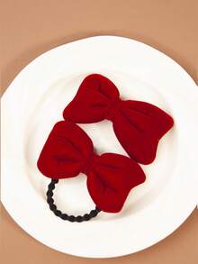 2 pièces/set Chouchous/Pinces à cheveux rouges pour enfants pour l'automne/l'hiver, Chouchous/Pinces mignonnes et douces pour queue de cheval de petites filles, Convient pour le port quotidien et les fêtes