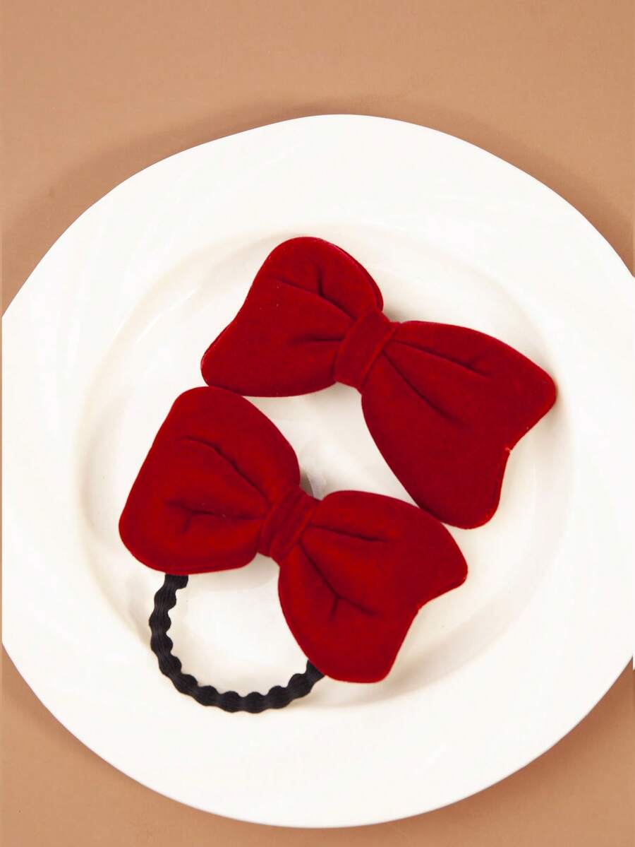 2 pièces/set Chouchous/Pinces à cheveux rouges pour enfants pour l'automne/l'hiver, Chouchous/Pinces mignonnes et douces pour queue de cheval de petites filles, Convient pour le port quotidien et les fêtes